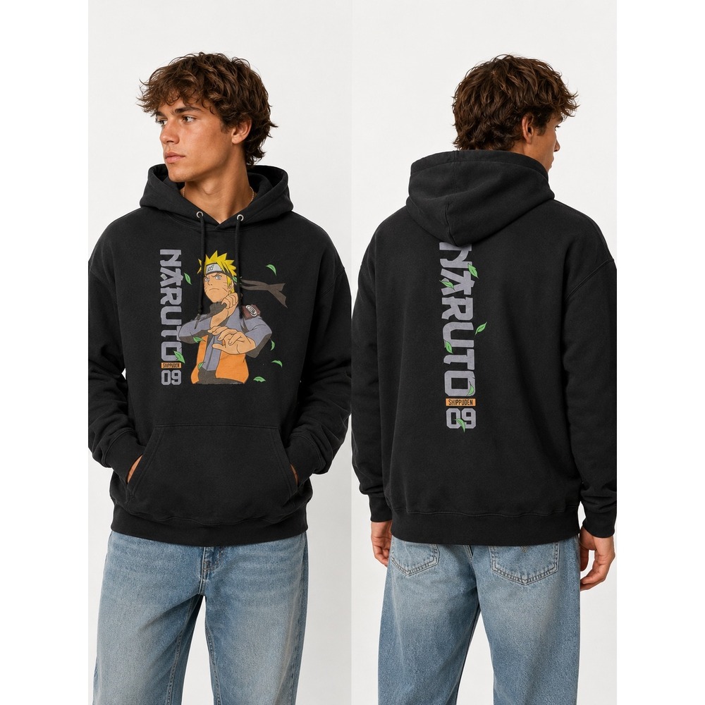Naruto Shippuden Graphic Hoodie Black Mens XL Naruto 09 Distressed Sweatshirt